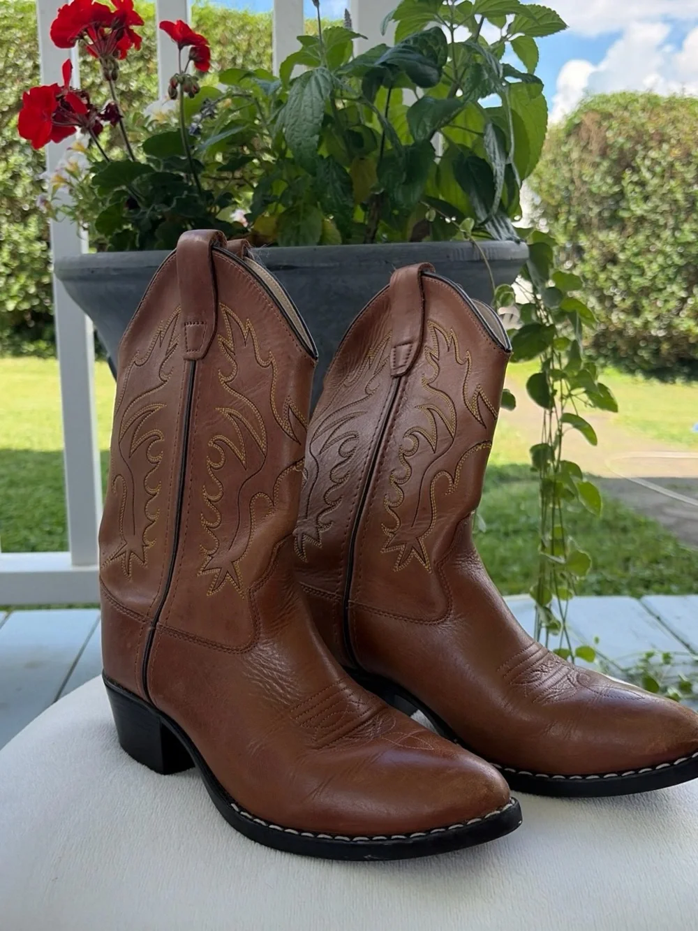 Brown Leather Western Cowboy Boots - kids